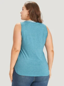 Baseball & Letter Print Arc Hem Contrast Trim Tank Top -Bloomchic Shop 652543520 mf