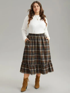 Plaid Pocket Ruffle Layered Hem Skirt 13 Plaid Pocket Ruffle Layered Hem Skirt -Bloomchic Shop 653797511 gl