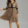 Ditsy Floral Lace Panel Lantern Sleeve Dress