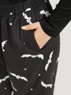 Halloween Bat Print Pocket Frill Trim Gathered Jumpsuit 14 Halloween Bat Print Pocket Frill Trim Gathered Jumpsuit -Bloomchic Shop 654289697 bn