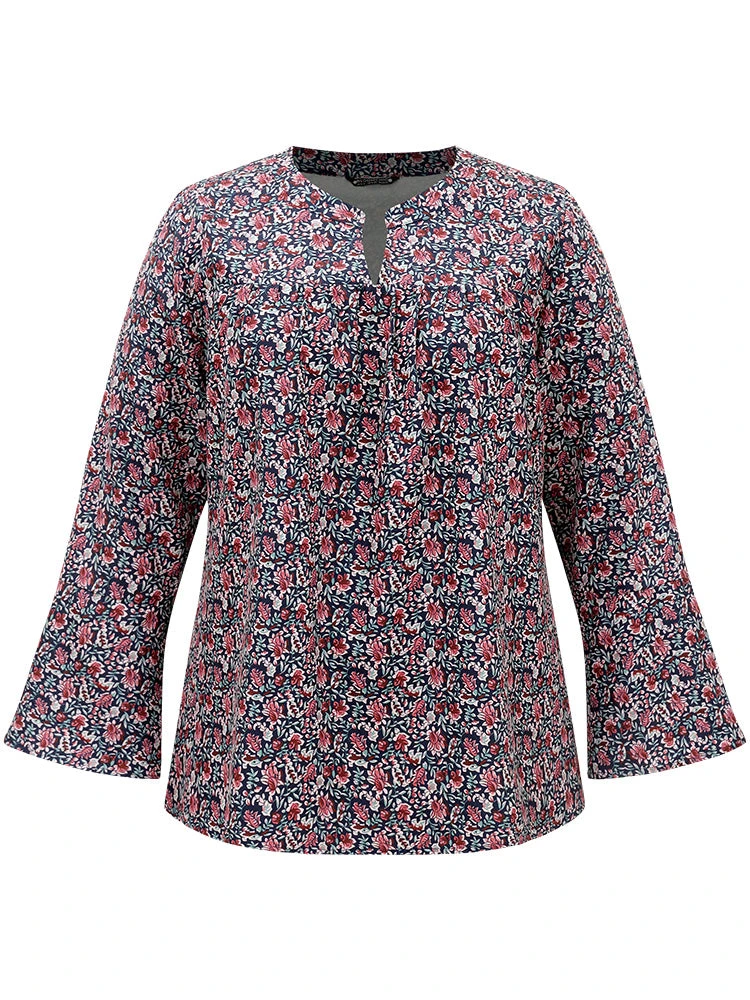 Ditsy Floral Notched Bell Sleeve Blouse 8 Ditsy Floral Notched Bell Sleeve Blouse - Image 7