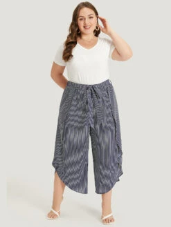 Striped Print Belted Wrap Hem Loose Pants 23 Striped Print Belted Wrap Hem Loose Pants -Bloomchic Shop 654751681 la