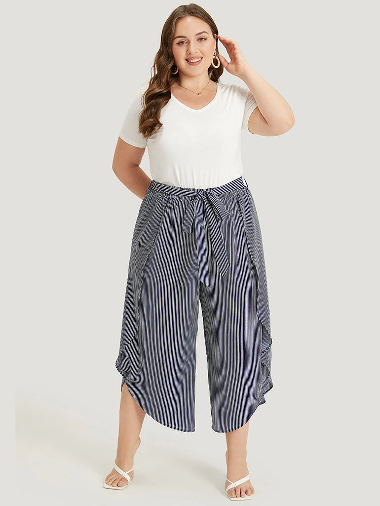 Striped Print Belted Wrap Hem Loose Pants 12 Striped Print Belted Wrap Hem Loose Pants - Image 10