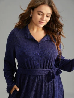 Graphic Jacquard Shirt Collar Belted Dress 10 Graphic Jacquard Shirt Collar Belted Dress -Bloomchic Shop 655174875 by