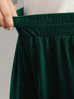 Solid Textured Velvet Elastic Waist Gathered Pants -Bloomchic Shop 655820732 tc