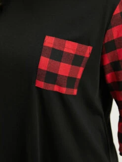 Plaid Patched Pocket Patchwork Contrast Bell Sleeve T-shirt 24 Plaid Patched Pocket Patchwork Contrast Bell Sleeve T-shirt -Bloomchic Shop 656833955 dn