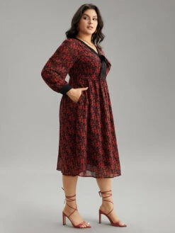 Ditsy Floral Patchwork Elastic Waist Ties Dress -Bloomchic Shop 657482672 wd