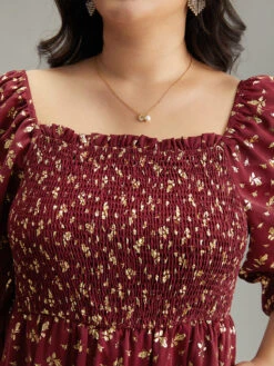 Glitter Square Neck Shirred Split Front Frill Trim Dress 18 Glitter Square Neck Shirred Split Front Frill Trim Dress -Bloomchic Shop 65754035 wl d753cc32 d7a8 4658 9684 2e34c12bad4b