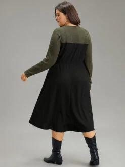 Contrast Button Detail Waffle Knit Pocket Dress -Bloomchic Shop 658381735 lv