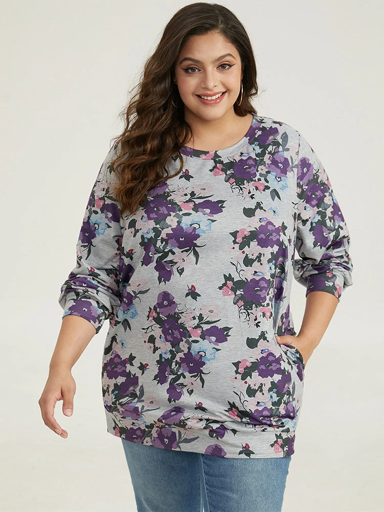 Floral Print Pocket Sweatshirt 3 Floral Print Pocket Sweatshirt