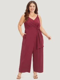 Plain Surplice Neck Twist Front Cami Jumpsuit