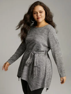 Solid Heather Belted Hanky Hem T-shirt -Bloomchic Shop 660538215 ju