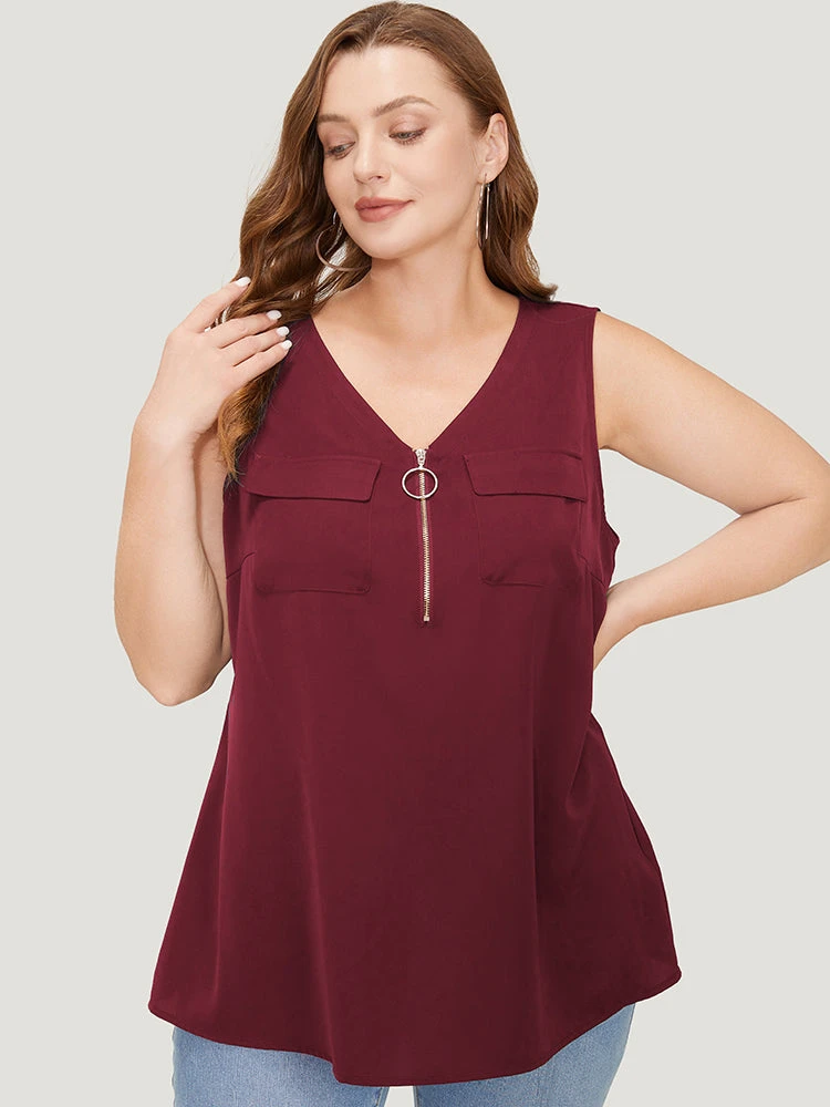 Solid Half Zipper Flap Detail Tank Top 16 Solid Half Zipper Flap Detail Tank Top - Image 14