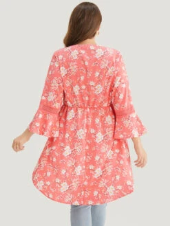 Floral Bell Sleeve Button Through High Low Hem Blouse -Bloomchic Shop 661301535 gv 7c1a2306 c9a5 4cf9 95e8 12f3f57fa067