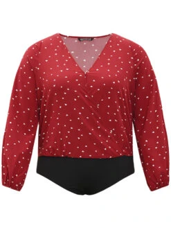 Heart Print Surplice Neck Lantern Sleeve Bodysuit 21 Heart Print Surplice Neck Lantern Sleeve Bodysuit -Bloomchic Shop 661618886 jy