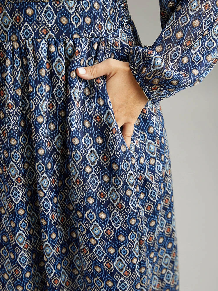 Boho Print Pocket Shirred Gathered Dress 9 Boho Print Pocket Shirred Gathered Dress - Image 7