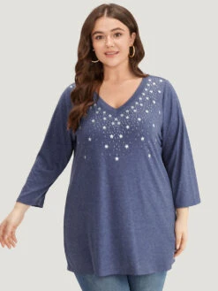 Star Print V Neck T-shirt 13 Star Print V Neck T-shirt -Bloomchic Shop 663096952 yq
