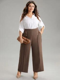 Static-Free Button Detail Seam Detail Elastic Waist Pants 11 Static-Free Button Detail Seam Detail Elastic Waist Pants -Bloomchic Shop 663991623 ib