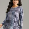 Colorblock Contrast Plaid Round Neck T-shirt 1 Colorblock Contrast Plaid Round Neck T-shirt -Bloomchic Shop 664222048 oc
