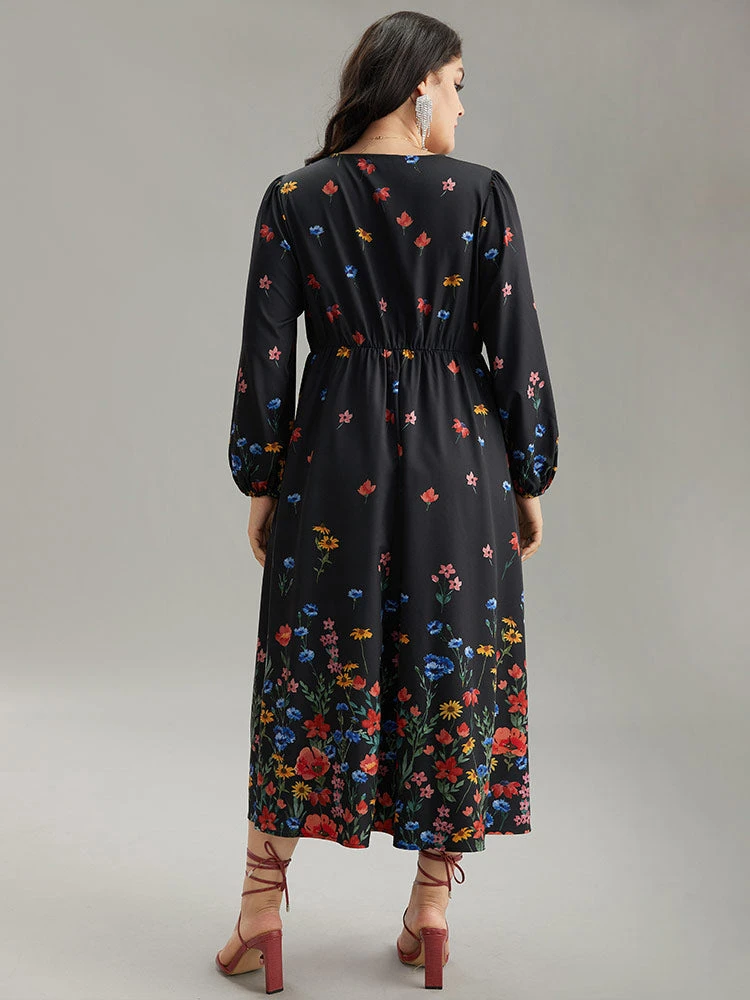 Boho Print Overlap Collar Lantern Sleeve Dress 5 Boho Print Overlap Collar Lantern Sleeve Dress - Image 3