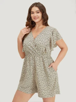Leopard Ruffle Cap Sleeve V Neck Pocket Jumpsuit -Bloomchic Shop 668318595 ml