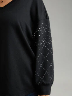 Rhinestone Plain Drop Shoulder Sweatshirt -Bloomchic Shop 669353238 um