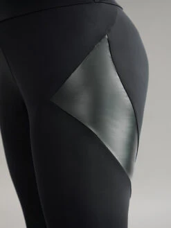 Patchwork PU Leather High Rise Leggings -Bloomchic Shop 670068830 lw