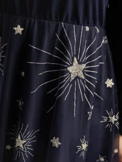 Star Glitter Mesh Patchwork Notched Dress -Bloomchic Shop 670422450 zm