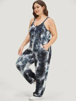 Tie Dye Pocket Patchwork Cami Jumpsuit -Bloomchic Shop 670491182 hq
