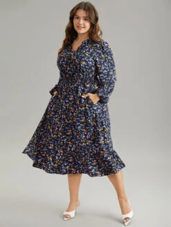 Ditsy Floral Notched Shirred Pocket Elastic Waist Dress -Bloomchic Shop 670574477 ms e6b88b12 447c 4461 87ed 6d5ddda847e3