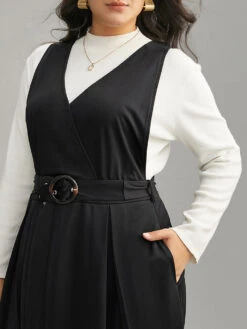 Plain Buckle Detail Surplice Neck Tank Dress -Bloomchic Shop 670588921 ep