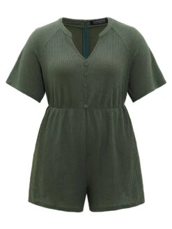 Plain Waffle Knit Pocket Button Detail Notched Jumpsuit 19 Plain Waffle Knit Pocket Button Detail Notched Jumpsuit -Bloomchic Shop 670651596 wb