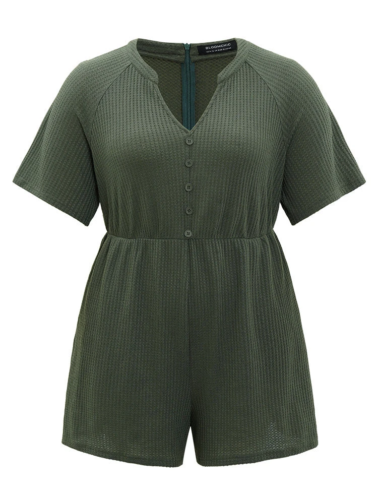 Plain Waffle Knit Pocket Button Detail Notched Jumpsuit 11 Plain Waffle Knit Pocket Button Detail Notched Jumpsuit - Image 9