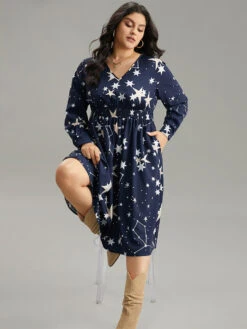 Star Geometric Shirred Pocket Dress -Bloomchic Shop 670822854 sd