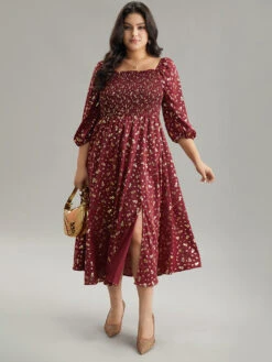 Glitter Square Neck Shirred Split Front Frill Trim Dress 17 Glitter Square Neck Shirred Split Front Frill Trim Dress -Bloomchic Shop 672121946 ph 57e046f5 9154 4910 9791 d1e383242037