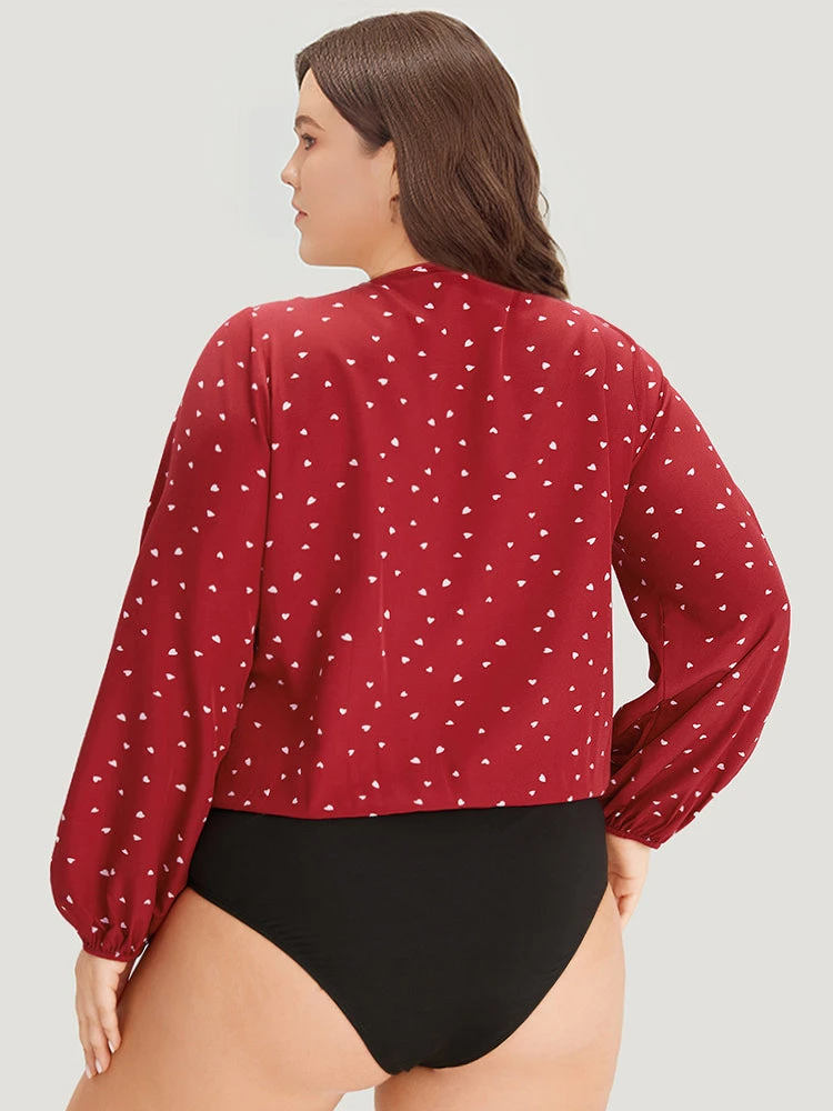 Heart Print Surplice Neck Lantern Sleeve Bodysuit 4 Heart Print Surplice Neck Lantern Sleeve Bodysuit - Image 2