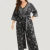 Halloween Star Print Belted V Neck Jumpsuit -Bloomchic Shop 67227682 jg