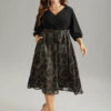 Chiffon Moroccan Print Glitter Belted Overlap Collar Dress -Bloomchic Shop 672526396 nm