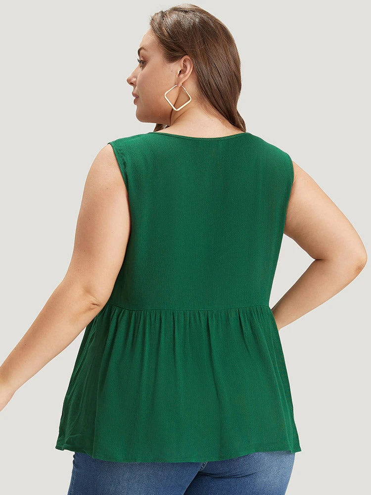 Plain Flutter Hem Button Detail Tank Top 4 Plain Flutter Hem Button Detail Tank Top - Image 2