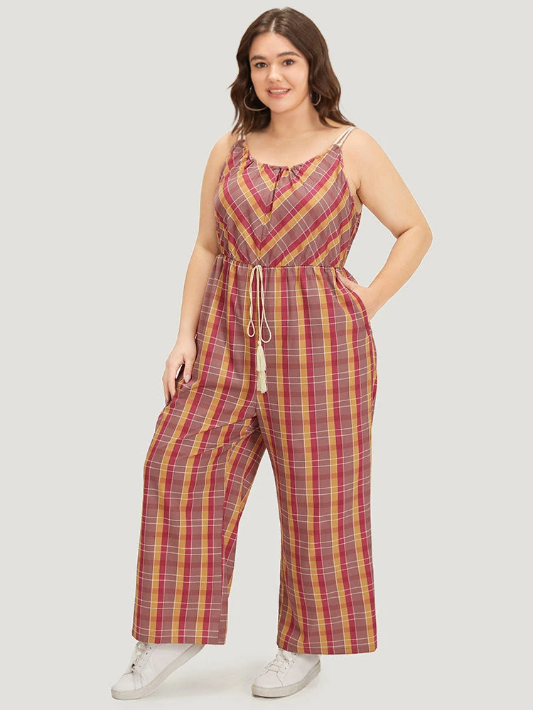 Plaid Print Tassels Knotted Pocket Cami Jumpsuit 4 Plaid Print Tassels Knotted Pocket Cami Jumpsuit - Image 2