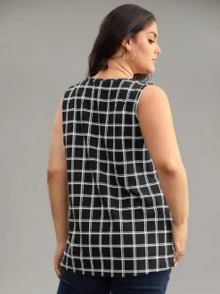 Gingham Print V Neck Tank Top -Bloomchic Shop 673937480 zm