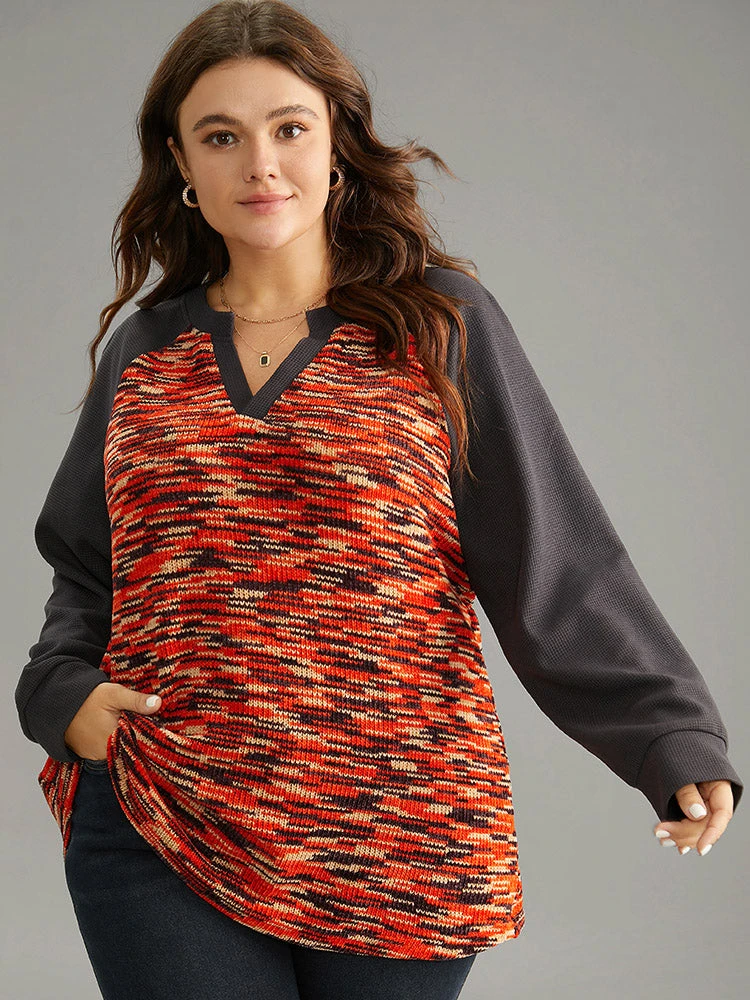 Contrast Heather Waffle Knit Raglan Sleeve Sweatshirt 3 Contrast Heather Waffle Knit Raglan Sleeve Sweatshirt