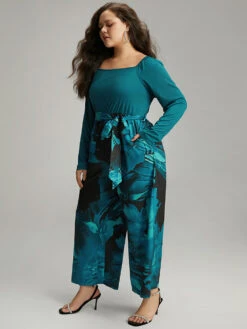 Floral Square Neck Gathered Belted Jumpsuit 13 Floral Square Neck Gathered Belted Jumpsuit -Bloomchic Shop 674428691 vm