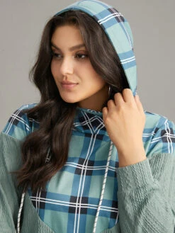Plaid Patchwork Contrast Texture Hooded Sweatshirt -Bloomchic Shop 674760929 ak