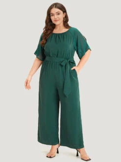 Solid Belted Pocket Cut Out Zipper Jumpsuit -Bloomchic Shop 675059457 bt