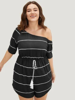 Striped Print Knot Pocket Tassels One Shoulder Romper 20 Striped Print Knot Pocket Tassels One Shoulder Romper -Bloomchic Shop 675675167 zv b4b36f47 d573 4e81 8043 e34c0c9a1108