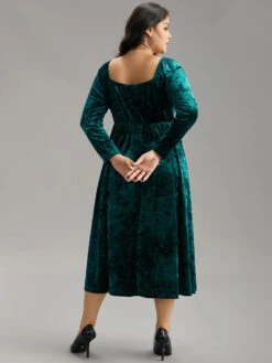 Velvet Ruched Ties Pocket Square Neck Dress -Bloomchic Shop 675740233 pm