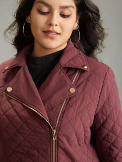 Zipper Fly Quilted Button Detail Lapel Collar Jacket -Bloomchic Shop 675869170 sv