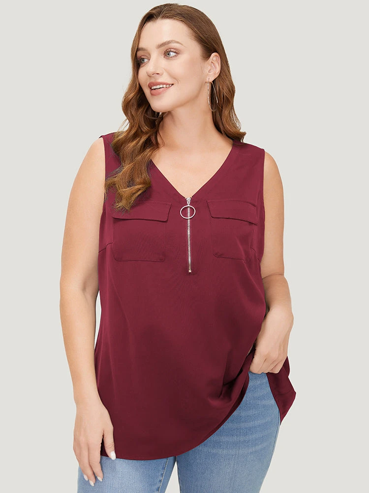 Solid Half Zipper Flap Detail Tank Top 14 Solid Half Zipper Flap Detail Tank Top - Image 12