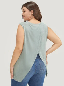 Solid Split Wrap Back Tank Top
